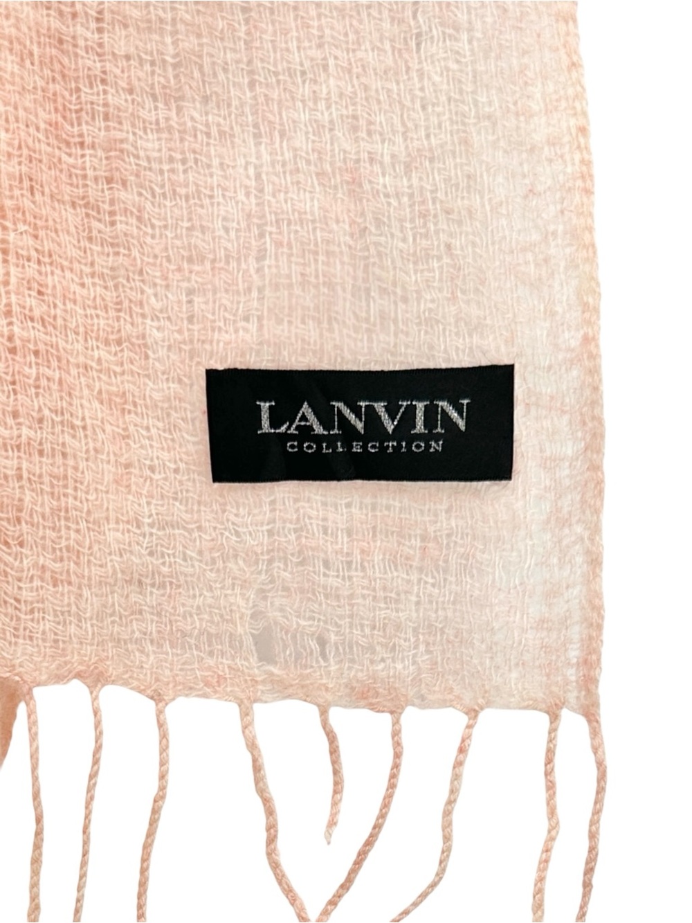 Vintage LANVIN Pink Peach Wool Cashmere Lightweight Soft Knit Shawl Scarf Stole - Picture 5 of 6